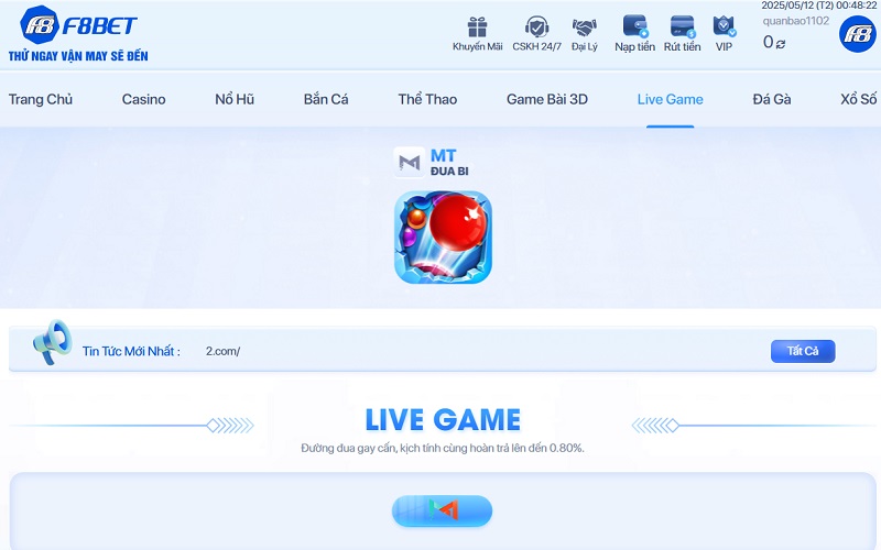 Live Game F8bet5: Tham gia MT Đua Bi độc quyền